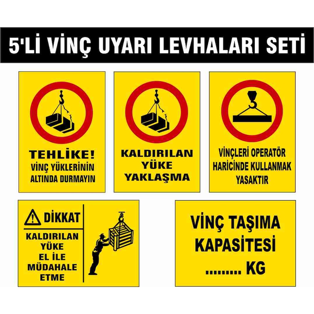 5’Li Vinç Uyarı Levhaları Seti