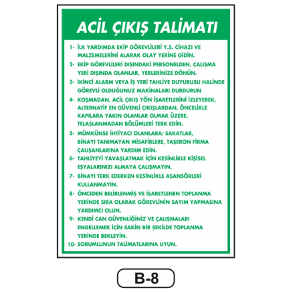 Acil Çıkış Talimatı Levhası