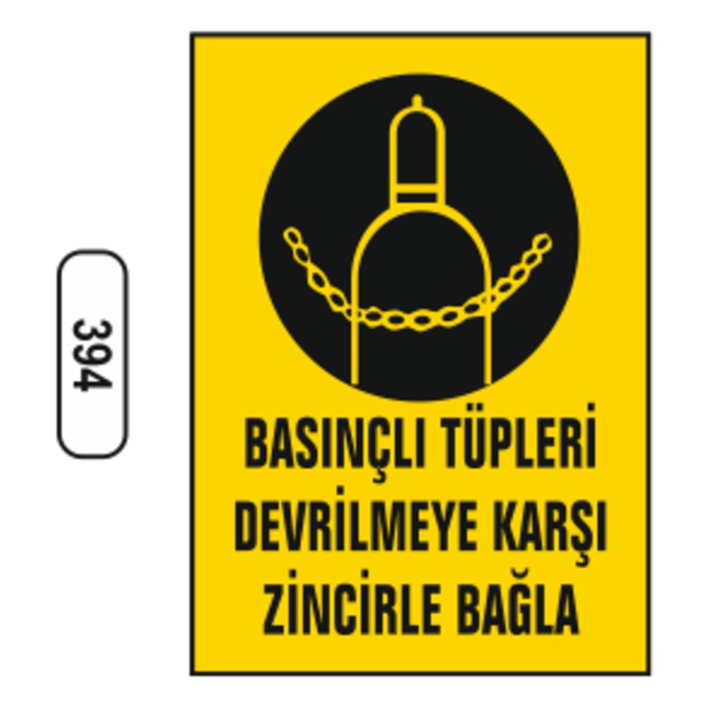 Basınçlı Tüpleri Devrilmeye Karşı Zincirle Bağla Uyarı Levhası 