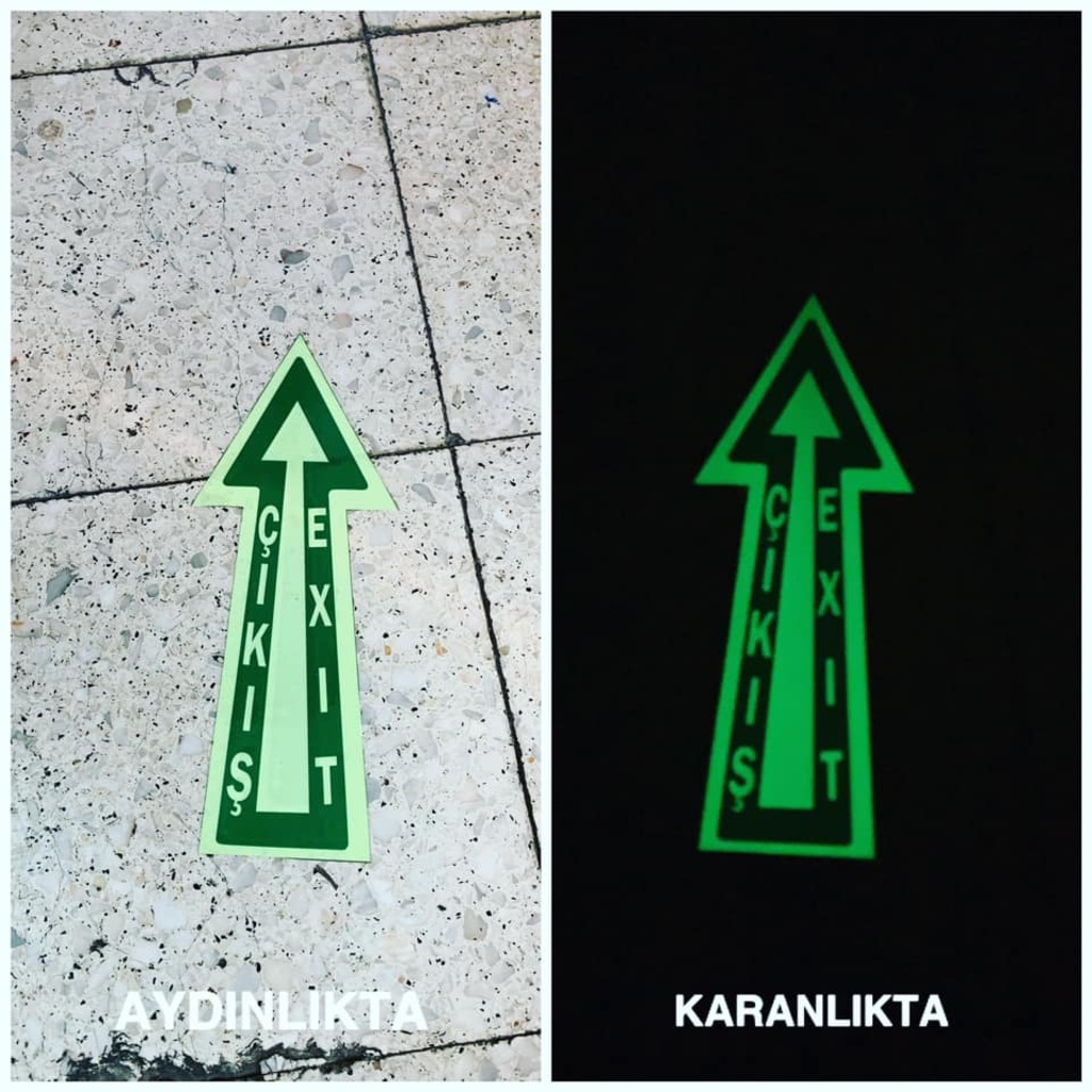 Fosforlu Yere Yapışabilen Yön Exıt/Çıkış Etiketi 12X30Cm