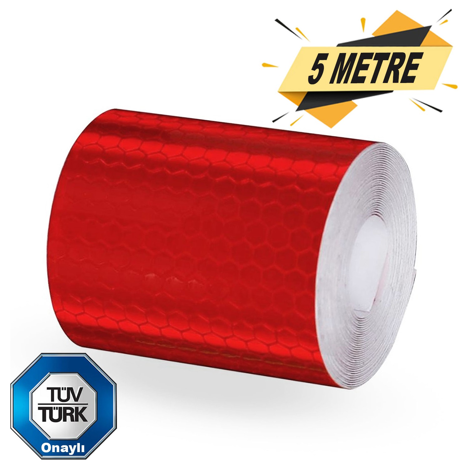 Kırmızı Reflektif Bant 5cmx5 Metre Bal Petekli 