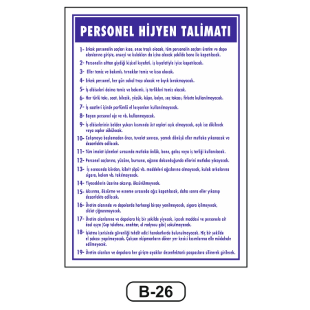 Personel Hijyen Talimatı Levhası