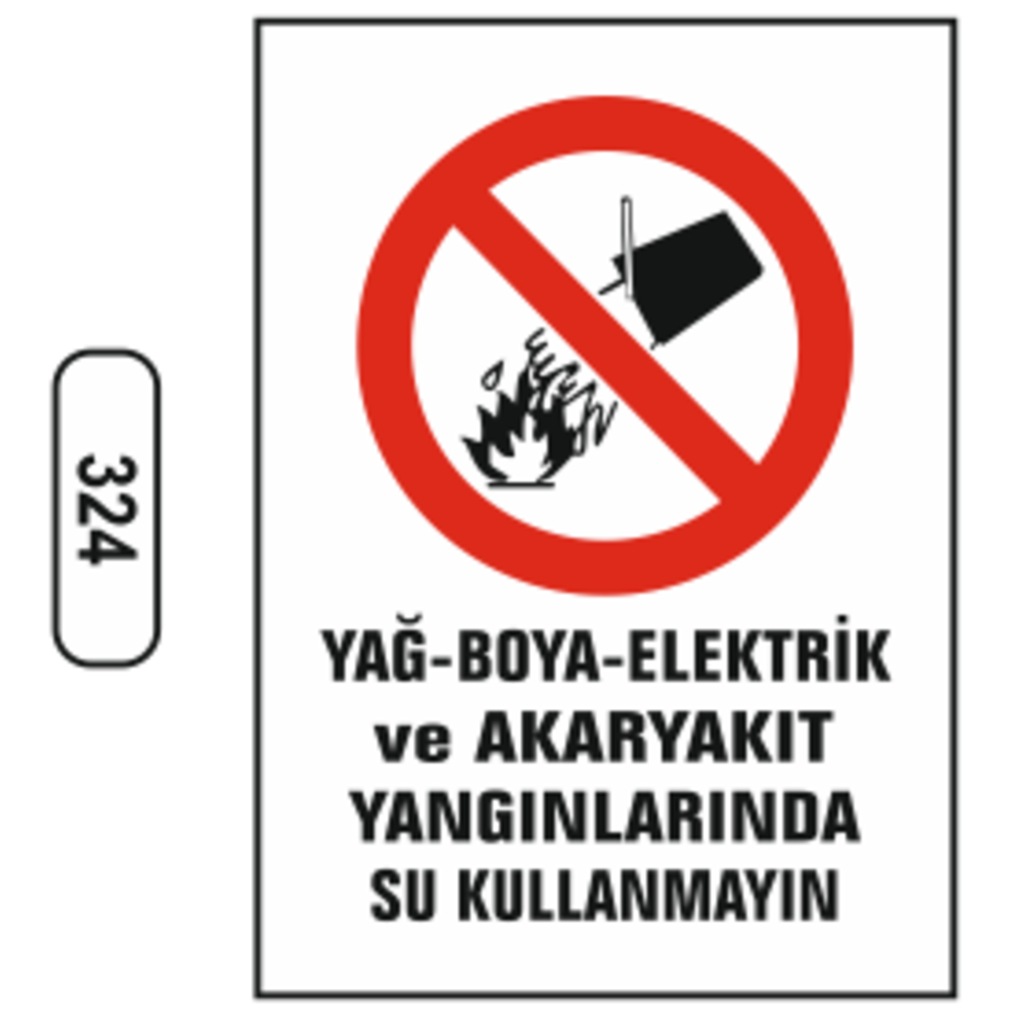 Yağ-Boya-Elektrik-Akaryakıt Yangınlarında Su Kullanmayın Uyarı Levhası 
