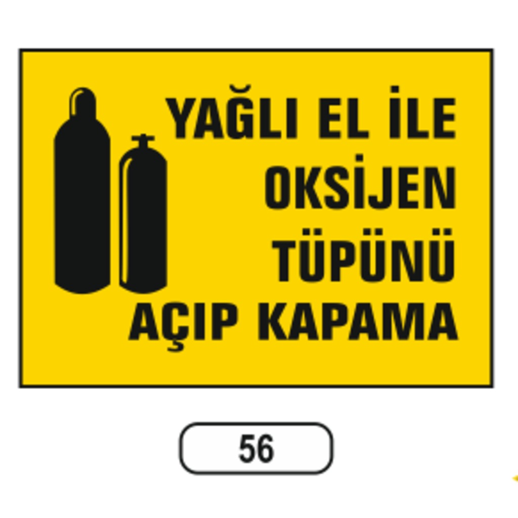 Yağlı El Ile Oksijen Tüpünü Açıp Kapama Uyarı Ikaz Levhası