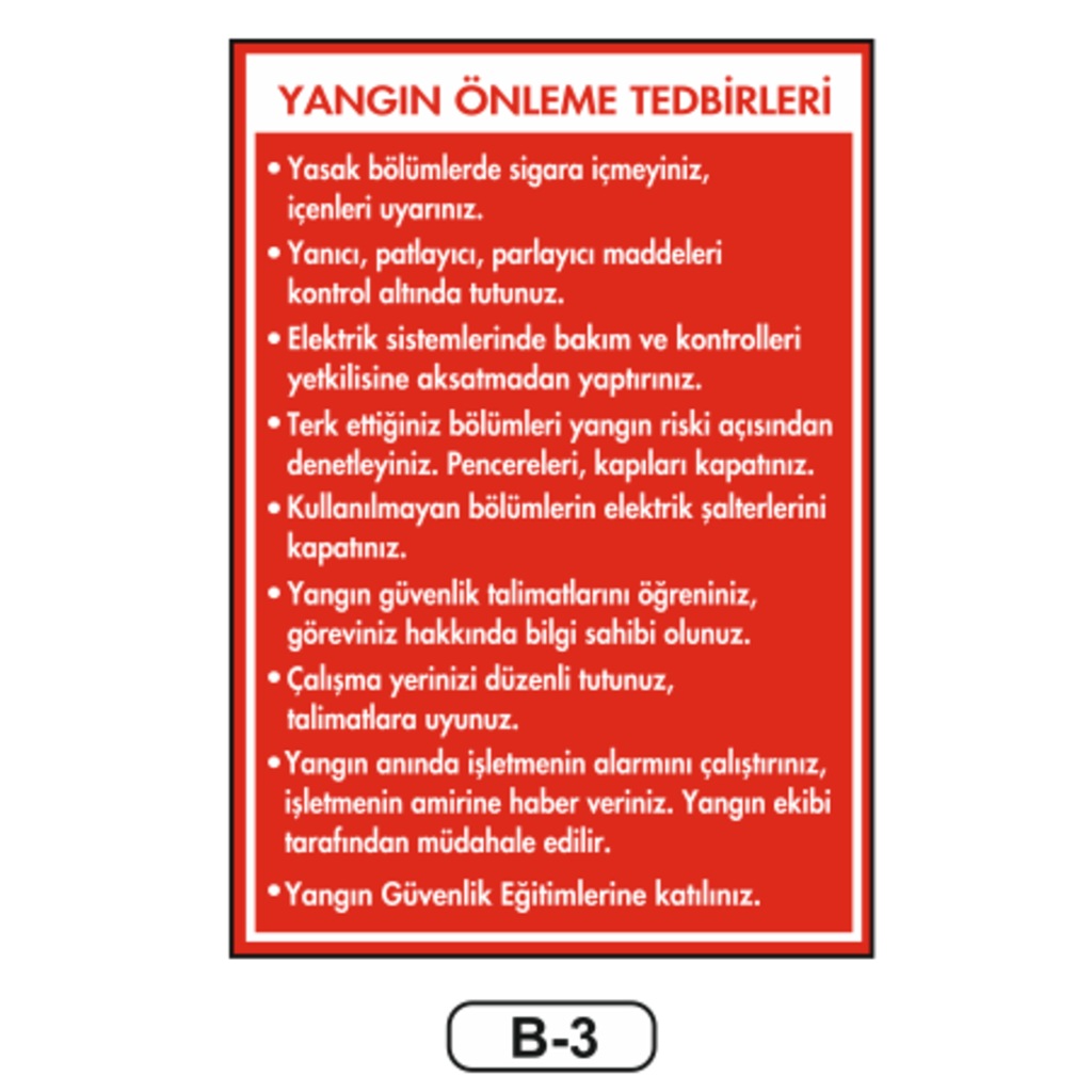 Yangın Önleme Tedbirleri Talimatı Levhası 