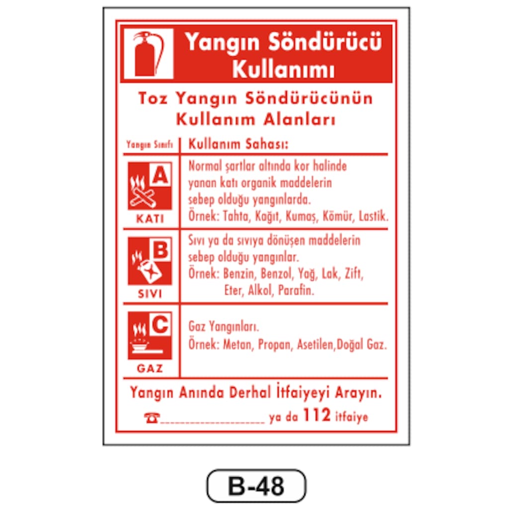 Toz Yangın Söndürücü Kullanımı Talimatı Levhası