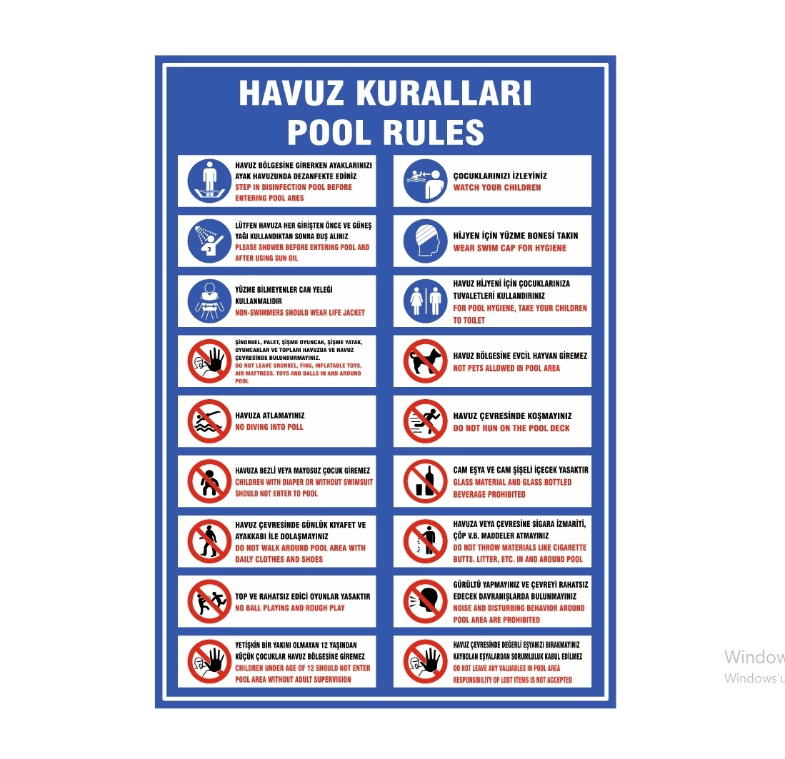 HAVUZ KURALLARI UYARI LEVHASI 