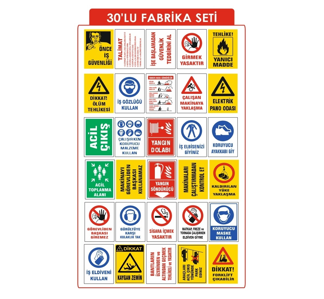 30’Lu Fabrika Uyarı Levhaları Seti 