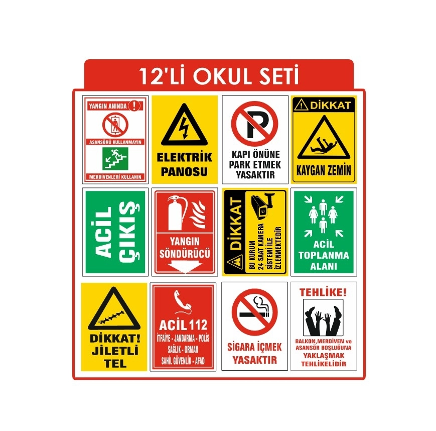 12’Li Okul Uyarı Levhaları Seti 