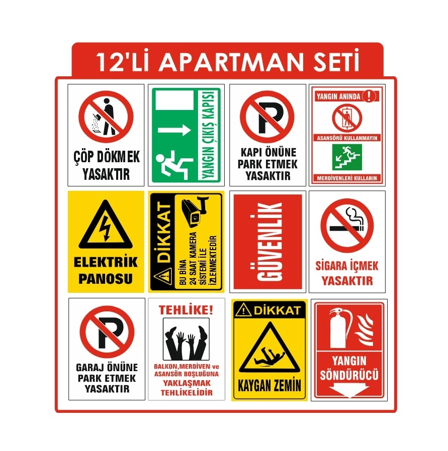 12’Li Apartman Uyarı Levhaları Seti