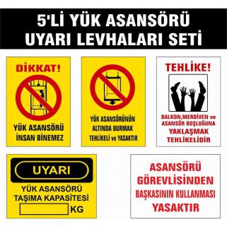 Yük Asansörü Uyarı Levhaları Seti