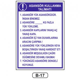 Asansör Kullanma Talimatı Levhası