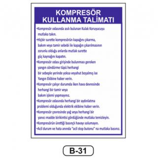 Kompresör Kullanma Talimatı Levhası