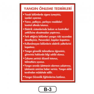 Yangın Önleme Tedbirleri Talimatı Levhası 