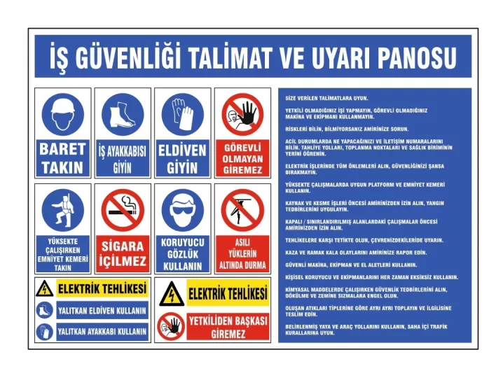 İş Güvenliği Talimat ve Uyarı Panosu 