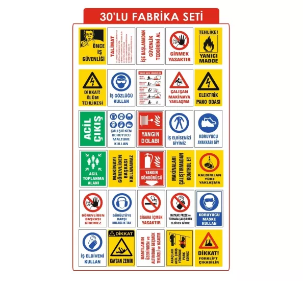 30’Lu Fabrika Uyarı Levhaları Seti 