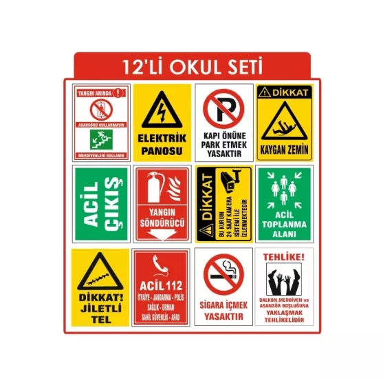 12’Li Okul Uyarı Levhaları Seti 