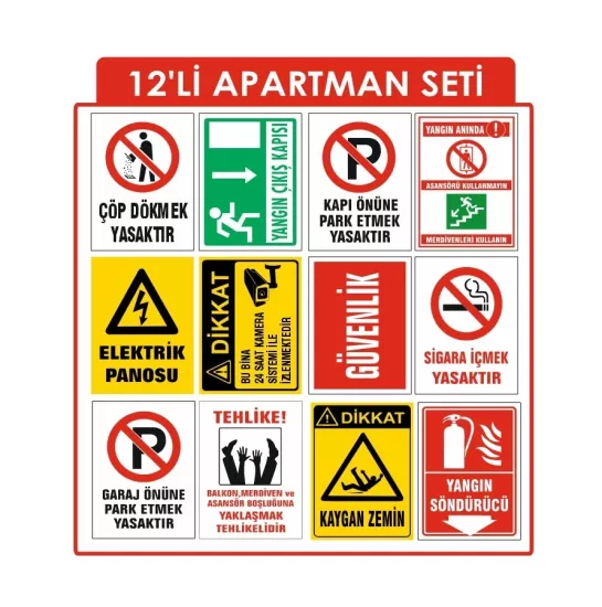 12’Li Apartman Uyarı Levhaları Seti